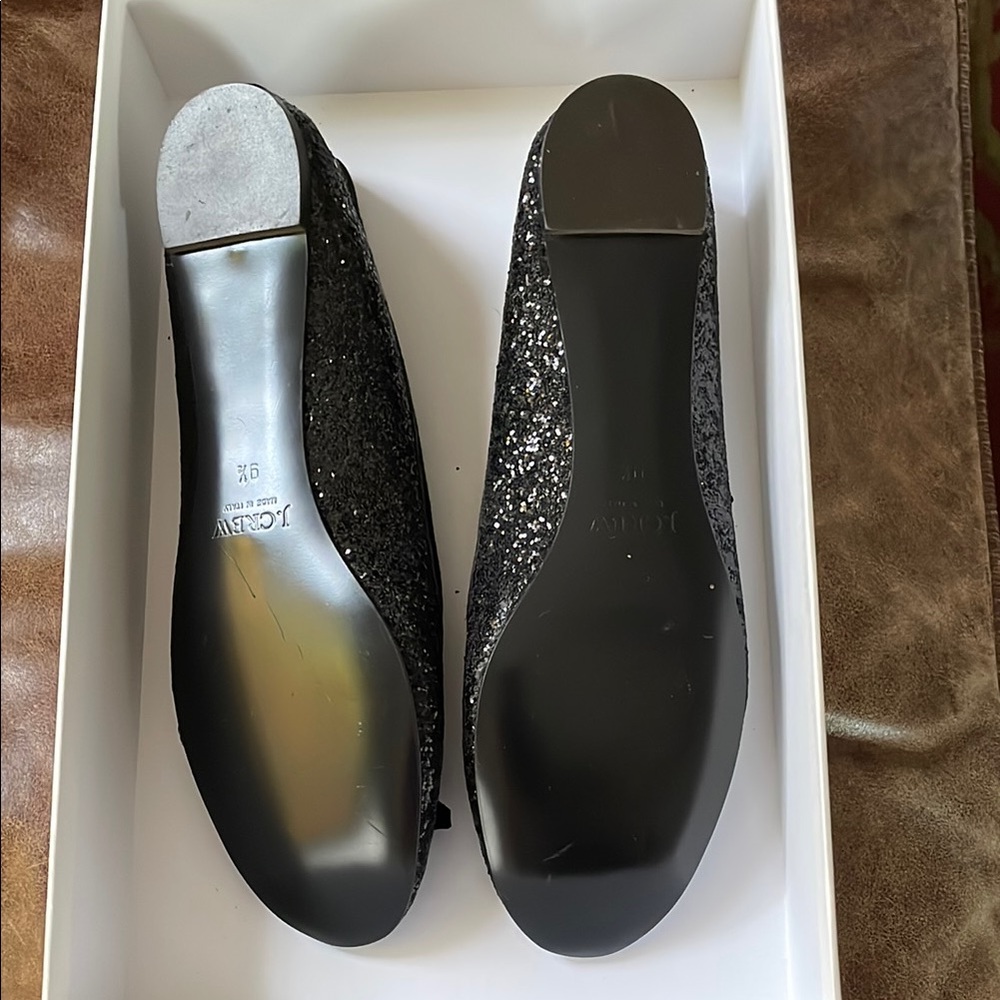 NEW J. CREW Black Glitter Sparkle BALLET Holiday Party FLATS Suede Bow Shoes 9.5 - Picture 2 of 4